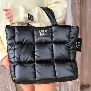 Lulu Mac Matte Black Large Puffer Metallic Handbag